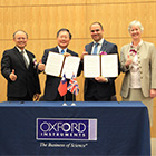 Y. Tim Tsai, Advisor at the Department of Industrial Technology of MOEA, and Catherine Nettleton, Representative of the British Office Taipei, jointly witnessed the signing of the MoU by ITRI Vice President Jia-Ruey Duann and Finance Director of Oxford Instruments Plasma Technology Adam Jaufurally.