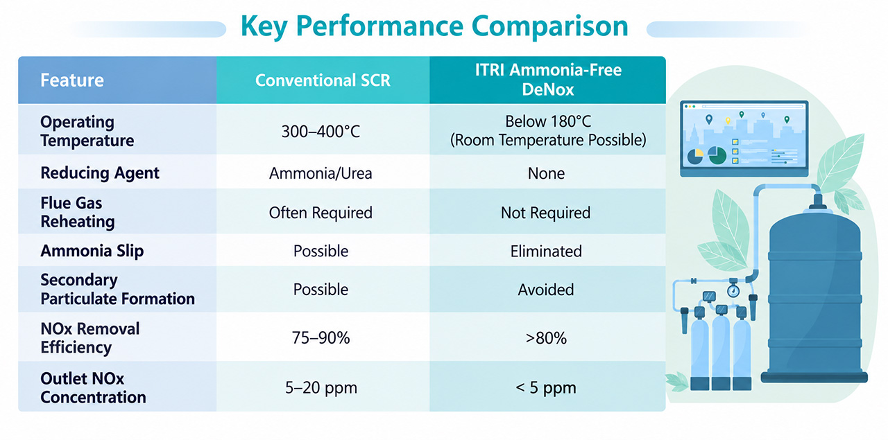 Comparison of conventional SCR and ITRI’s Ammonia-Free DeNox Technology 